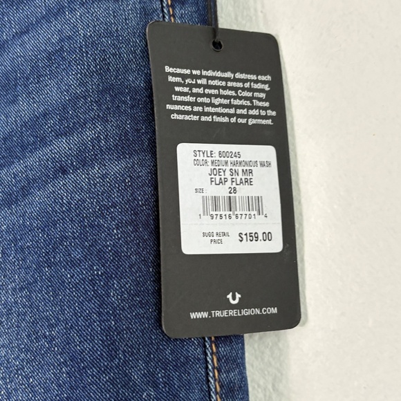 True Religion NWT Joey Mid Rise Flap Flare Jeans Size 28 Dark Wash Y2K Style Den - Picture 5 of 7